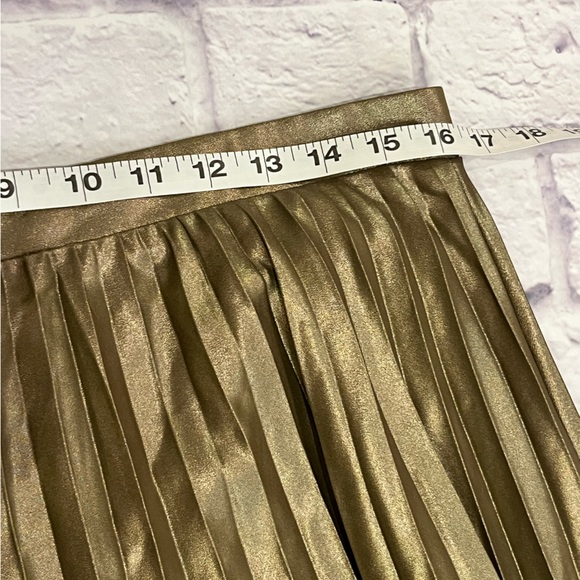 Ann Taylor Gold bronze Pleated midi Skirt net sz 12 - Picture 4 of 6